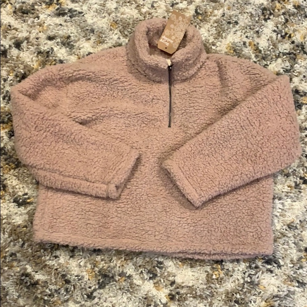Fluffy 1/4 zip teddy coat